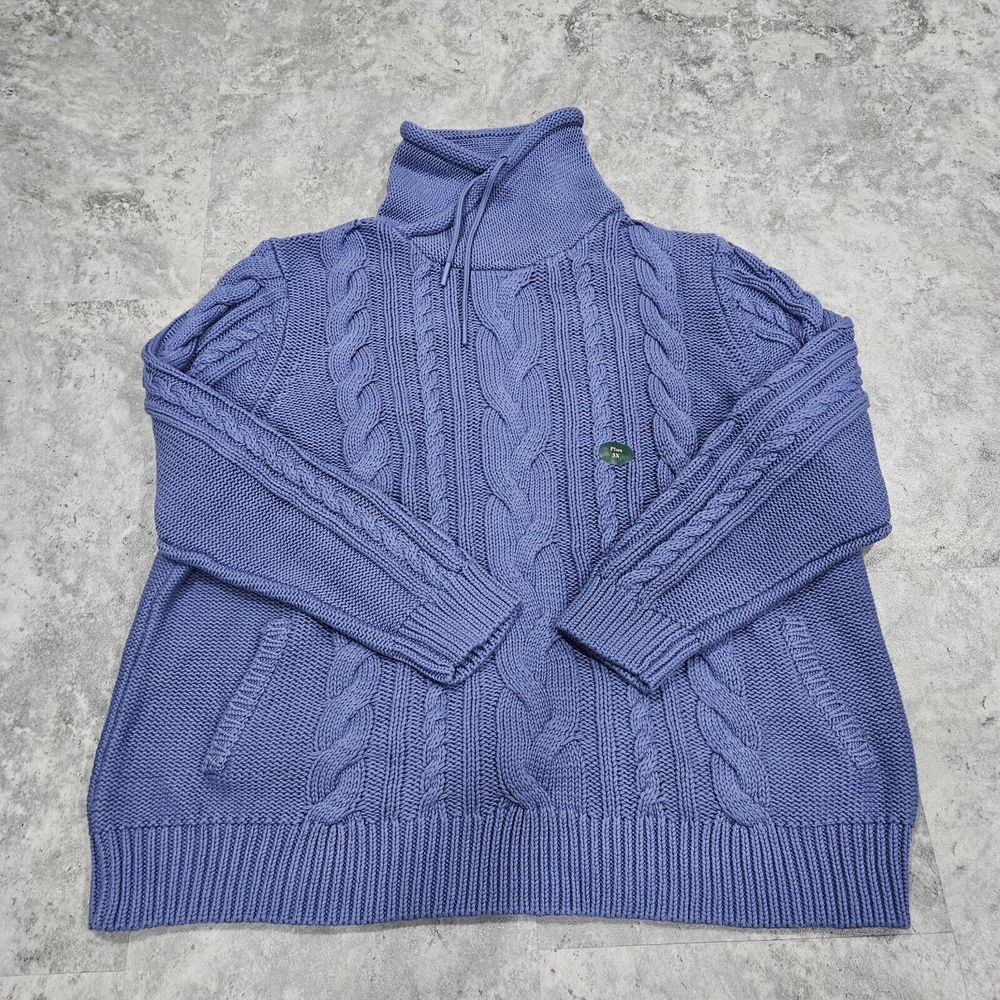 LL Bean Women's Double L Mixed‎ Cable Sweater Funnel neck  Size 3X Blue